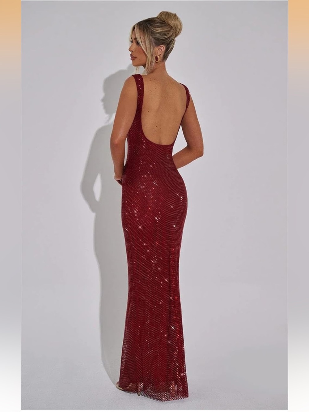 Red Sequin Scoop-Back bodycon maxi dress